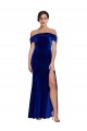 Sleeveless Off the Shoulder Stretch Velvet Royal Blue Long Formal Dress