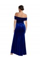 Sleeveless Off the Shoulder Stretch Velvet Royal Blue Long Formal Dress