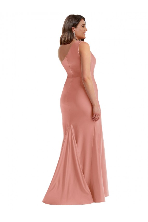 Sleeveless One Shoulder Silky Satin Georgia Peach Long Black Tie Plus Size Formal Dress