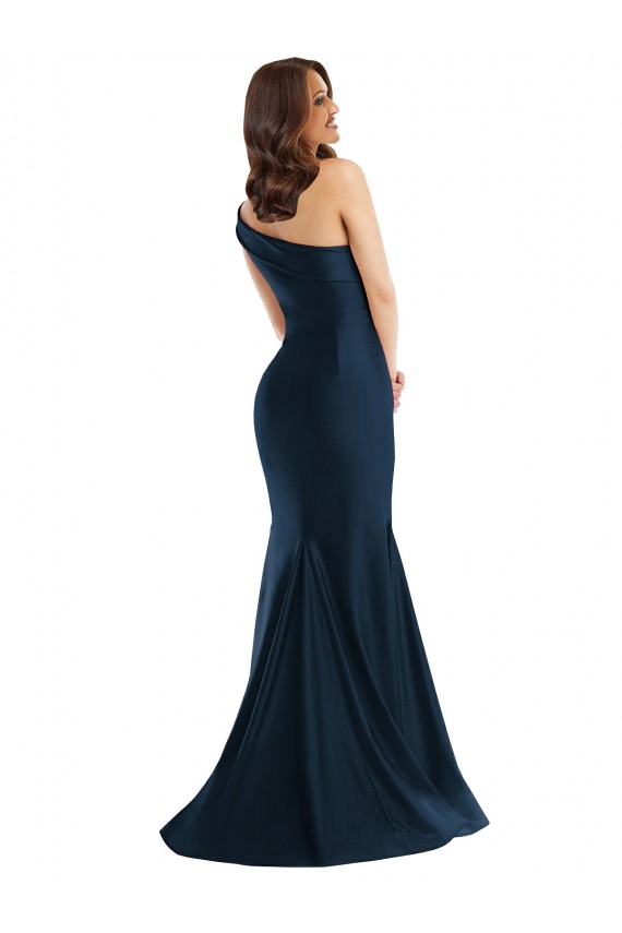 Sleeveless One Shoulder Silky Satin Light Sky Blue Long Formal Dress