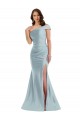 Sleeveless One Shoulder Silky Satin Light Sky Blue Long Formal Dress