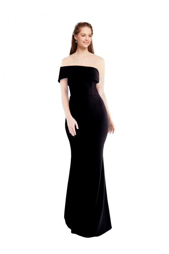 Sleeveless One Shoulder Stretch Crepe Black Long Formal Dress