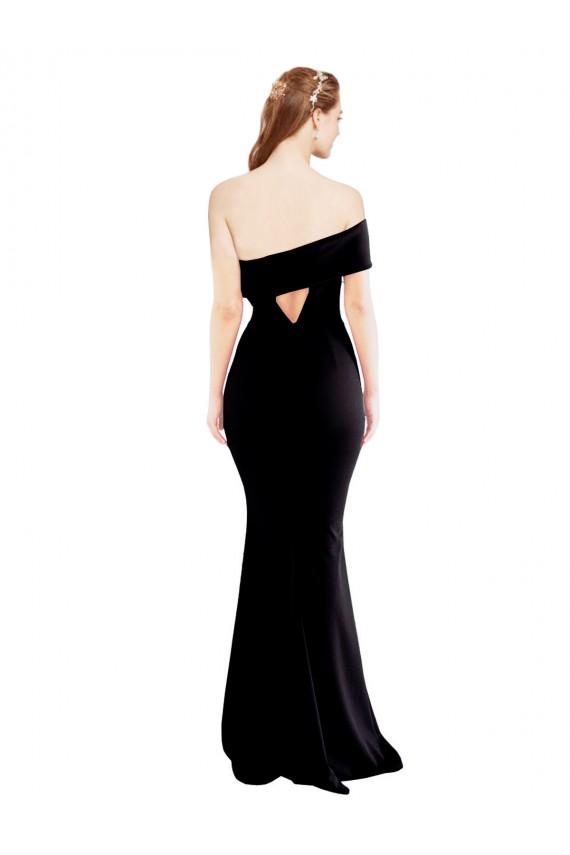 Sleeveless One Shoulder Stretch Crepe Black Long Formal Dress
