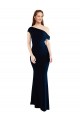 Sleeveless One Shoulder Stretch Crepe Dark Navy Long Formal Dress