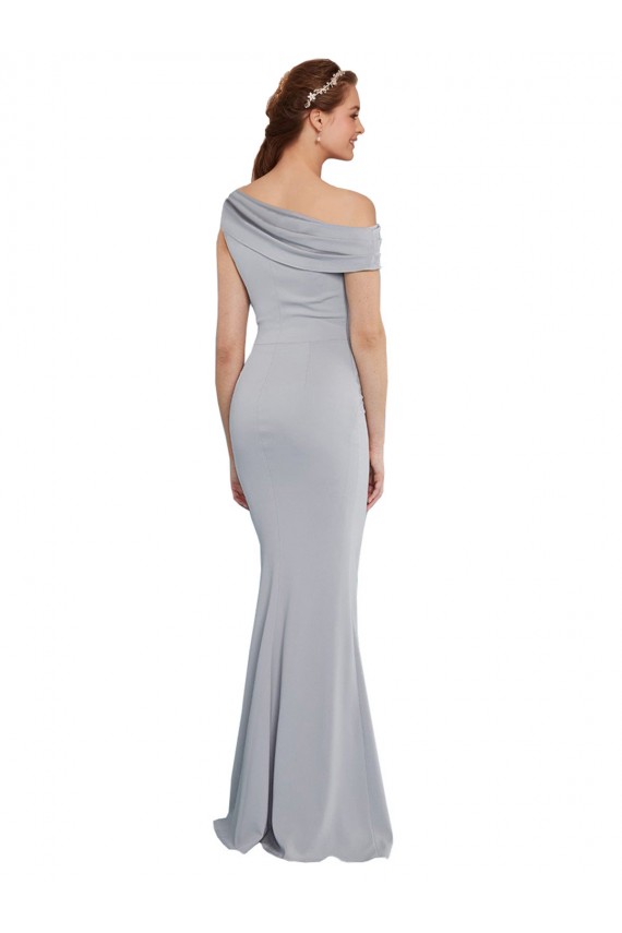 Sleeveless One Shoulder Stretch Crepe Grey Long Formal Dress