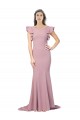 Flutter Sleeves Round Neck Stretch Crepe Dusty Pink Sweep Train Formal Dress