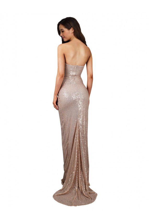 Sleeveless Scoop Neck Sequin Champagne Long Formal Dress