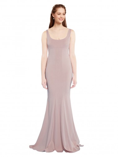 Affordable Cap Sleeves Scoop Neck Stretch Crepe Dusty Pink Long Formal Dress UK