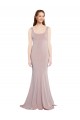 Cap Sleeves Scoop Neck Stretch Crepe Dusty Pink Long Formal Dress