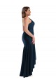 Sleeveless Spaghetti Straps Silky Satin Dark Navy Long High Low Plus Size Formal Dress
