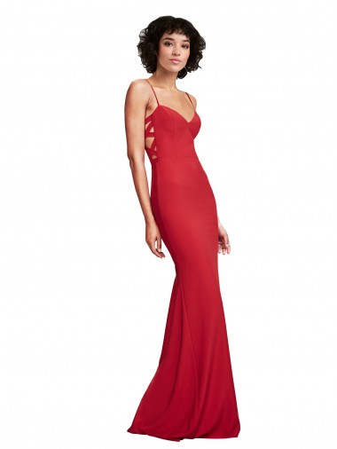 Affordable Sleeveless Spaghetti Straps Stretch Crepe Red Long Formal Dress UK