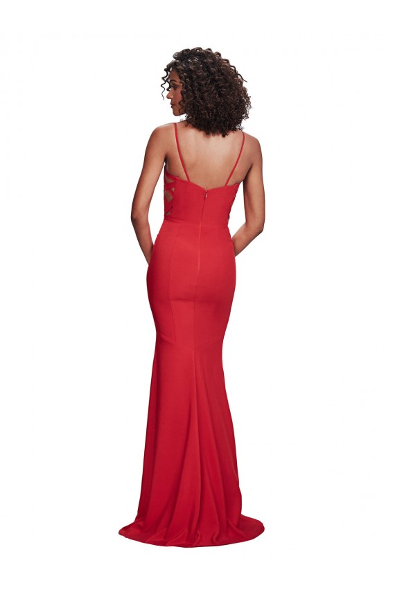 Sleeveless Spaghetti Straps Stretch Crepe Red Long Formal Dress
