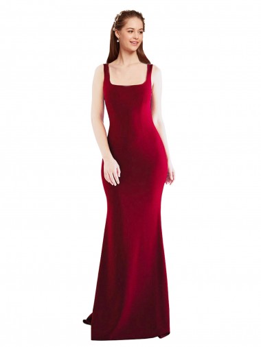 Affordable Sleeveless Square Neck Stretch Crepe Burgundy Long Formal Dress UK