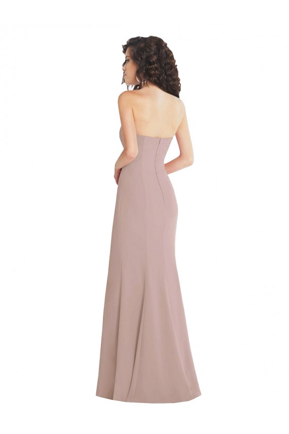 Sleeveless Strapless Stretch Crepe Dusty Pink Long Formal Dress