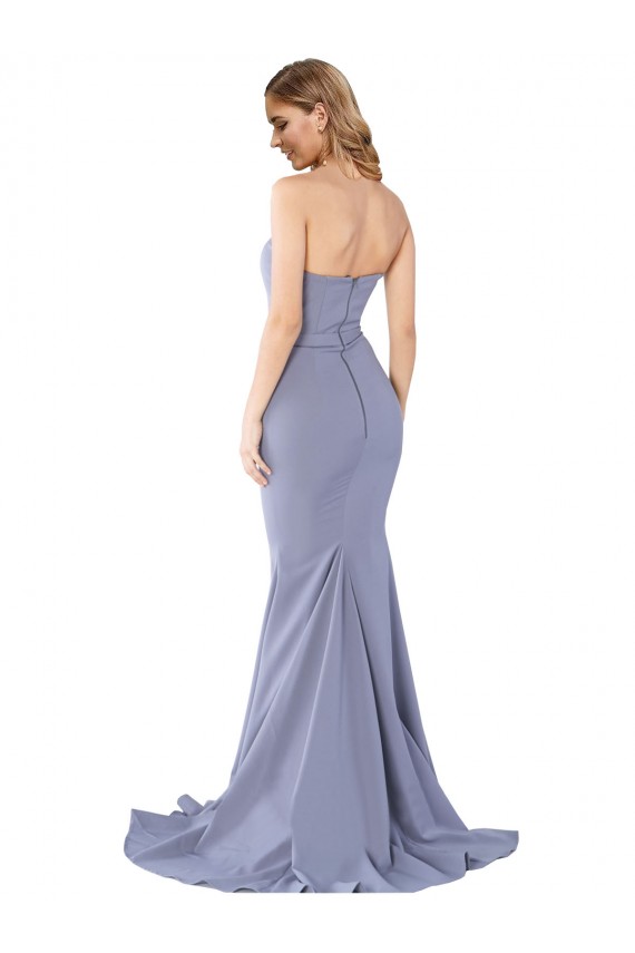 Sleeveless Strapless Stretch Crepe Smoke Blue Long Formal Dress