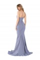 Sleeveless Strapless Stretch Crepe Smoke Blue Long Formal Dress