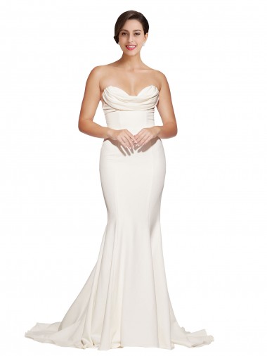 Affordable Sleeveless Strapless Stretch Satin Ivory Sweep Train Formal Dress UK