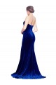 Sleeveless Strapless Stretch Velvet Royal Blue Sweep Train Formal Dress