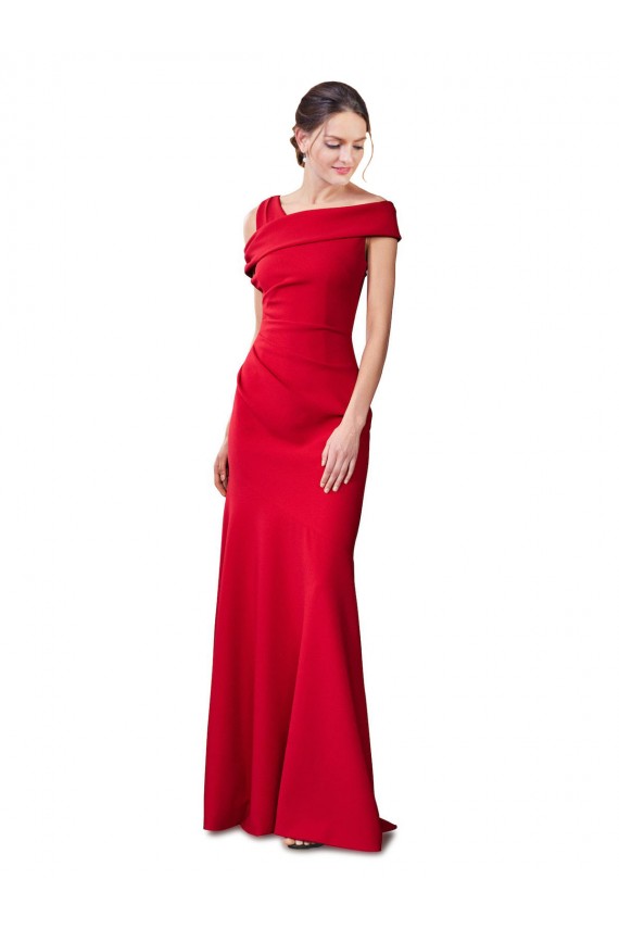 Sleeveless Stretch Crepe Red Long Formal Dress