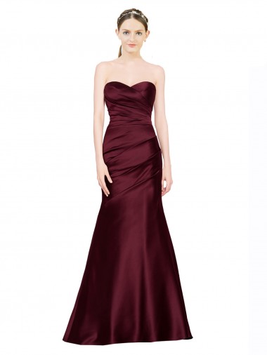 Affordable Sleeveless Sweetheart Satin Burgundy Long Formal Dress UK