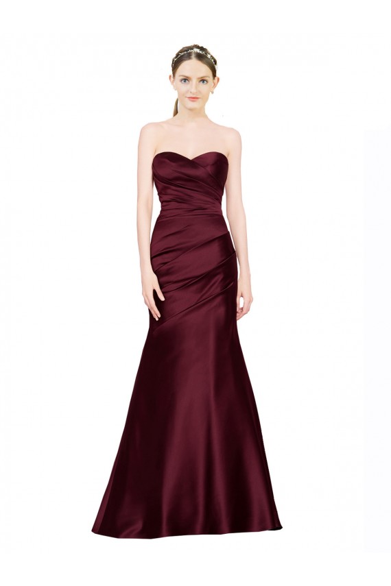 Sleeveless Sweetheart Satin Burgundy Long Formal Dress