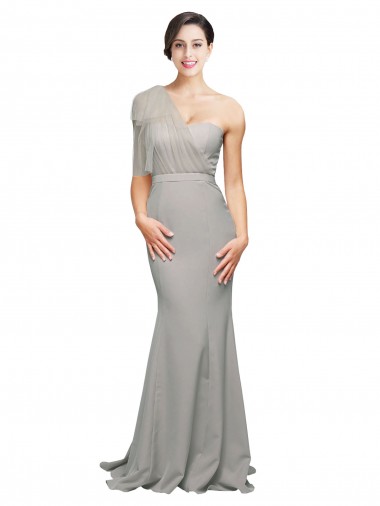 Affordable Sleeveless Sweetheart Stretch Crepe & Tulle Oyster Silver Sweep Train Formal Dress UK