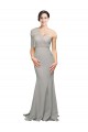 Sleeveless Sweetheart Stretch Crepe & Tulle Oyster Silver Sweep Train Formal Dress