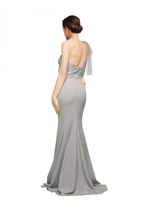 Sleeveless Sweetheart Stretch Crepe & Tulle Oyster Silver Sweep Train Formal Dress