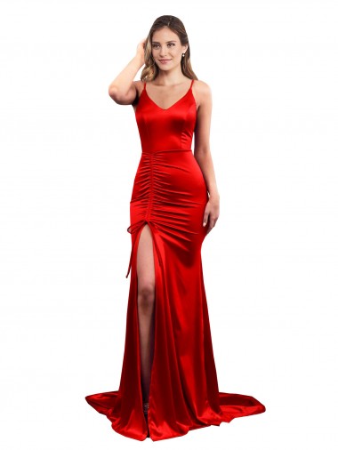 Affordable Sleeveless Sweetheart Stretch Satin Red Long Formal Dress UK
