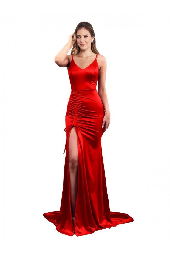 Sleeveless Sweetheart Stretch Satin Red Long Formal Dress