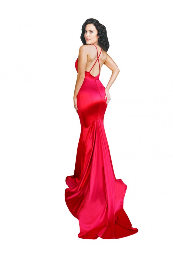 Sleeveless Sweetheart Stretch Satin Red Long Formal Gowns
