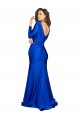 Long Sleeves V-Neck Silky Satin Royal Blue Long Formal Dress