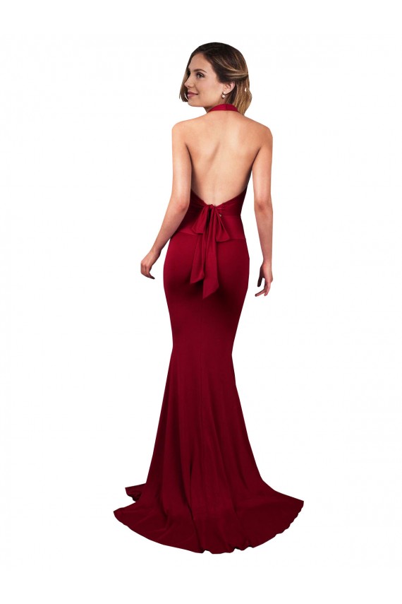 Sleeveless V-Neck Spandex Burgundy Long Formal Dress