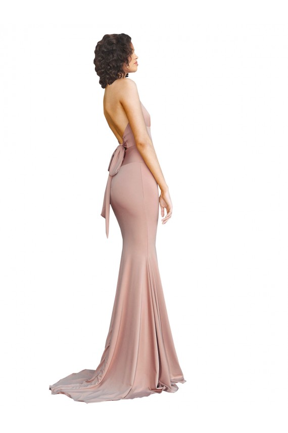 Sleeveless V-Neck Spandex Dusty Pink Long Formal Dress