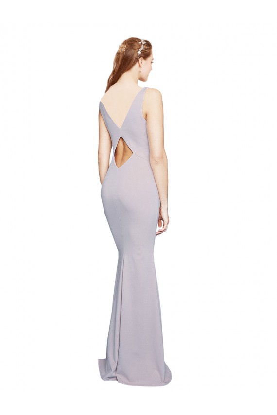 Sleeveless V-Neck Stretch Crepe Arctic Lilac Long Formal Dress