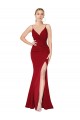Sleeveless V-Neck Stretch Crepe Burgundy Mermaid Long Formal Dress