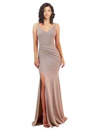 Affordable Sleeveless V-Neck Stretch Crepe Dusty Pink Long Black Tie Formal Dress UK