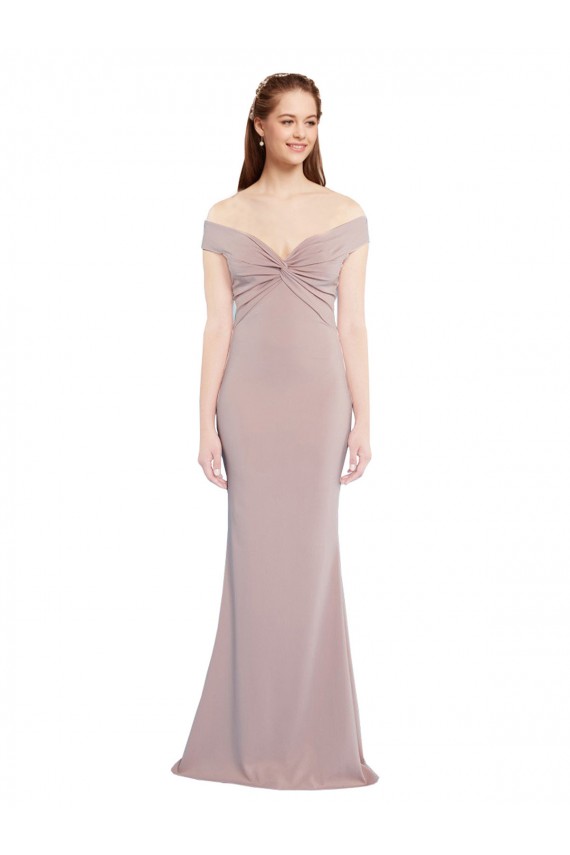 Sleeveless V-Neck Stretch Crepe Dusty Pink Long Formal Dress