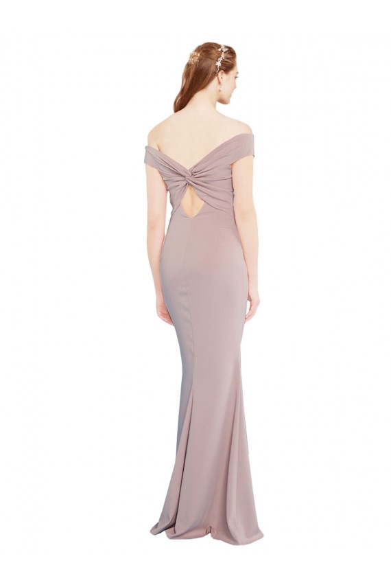 Sleeveless V-Neck Stretch Crepe Dusty Pink Long Formal Dress