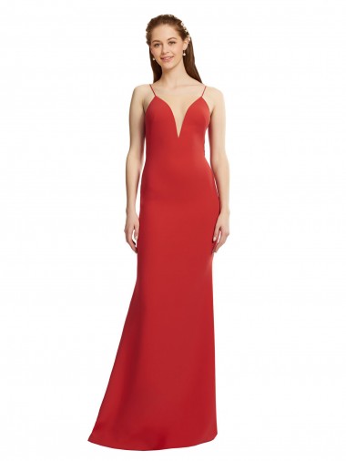 Affordable Sleeveless V-Neck Stretch Crepe Red Long Formal Dress UK