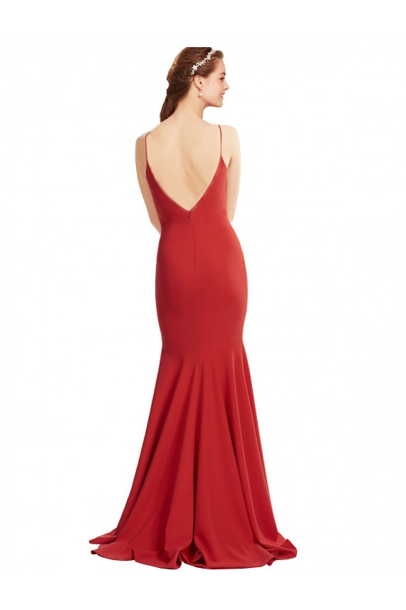 Sleeveless V-Neck Stretch Crepe Red Long Formal Dress