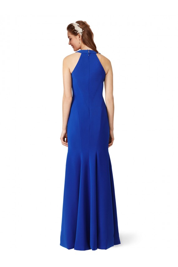 Sleeveless V-Neck Stretch Crepe Royal Blue Long Formal Dress
