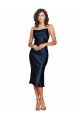 Sleeveless Cowl Neck Silky Satin Dark Navy Cocktail Length Formal Dress