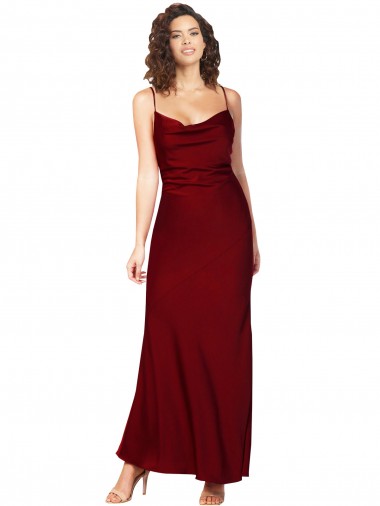 Affordable Sleeveless Cowl Neck Silky Satin Burgundy Long Black Tie Formal Dress UK