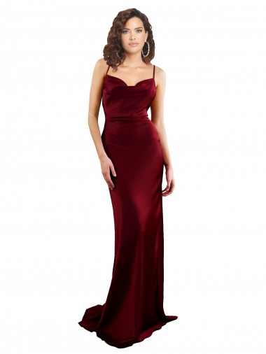 Affordable Sleeveless Cowl Neck Silky Satin Burgundy Long Formal Dress UK