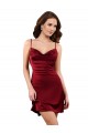 Sleeveless Cowl Neck Silky Satin Burgundy Midi Length Formal Dress