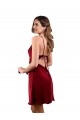 Sleeveless Cowl Neck Silky Satin Burgundy Midi Length Formal Dress