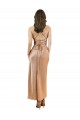 Sleeveless Cowl Neck Silky Satin Rose Gold Midi Length Formal Dress