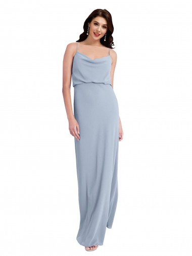 Affordable Sleeveless Cowl Neck Stretch Crepe Smoke Blue Long Formal Dress UK
