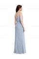 Sleeveless Cowl Neck Stretch Crepe Smoke Blue Long Formal Dress